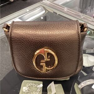 Pre Owned Gucci Pebbled Metallic Bronze Designer Bag W/ Dustbag